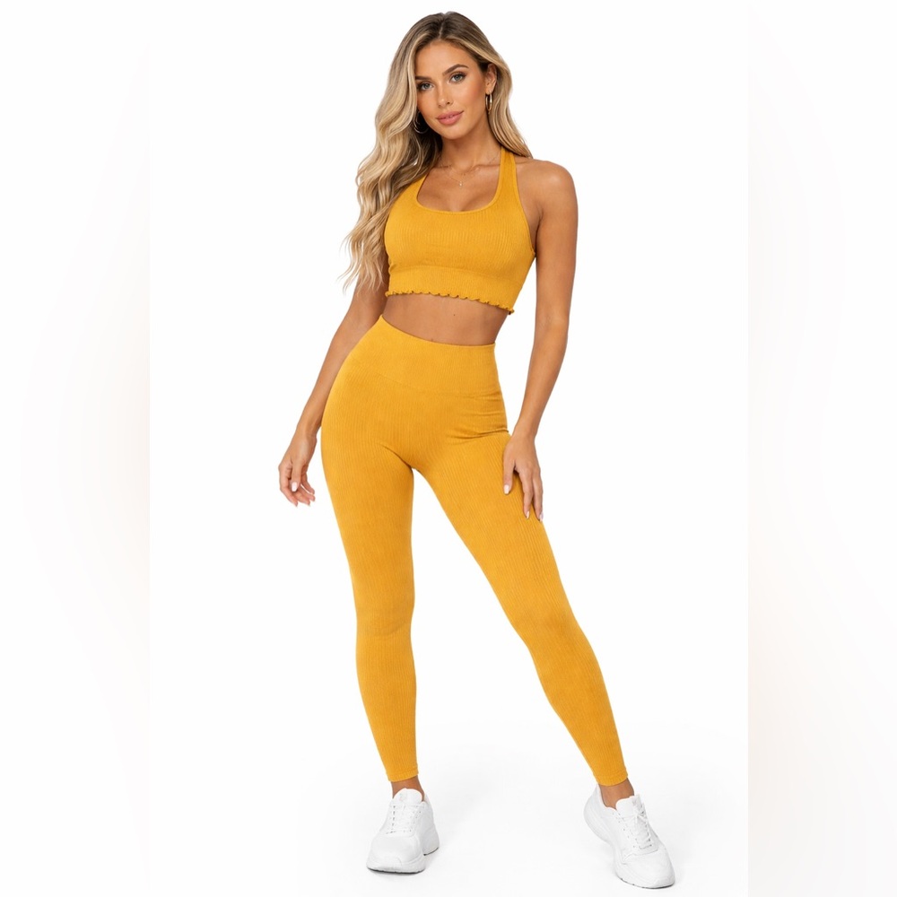 Spiritual Gangster Mustard Yellow Love Sculpt Leggings and Seamless Crop Top Set